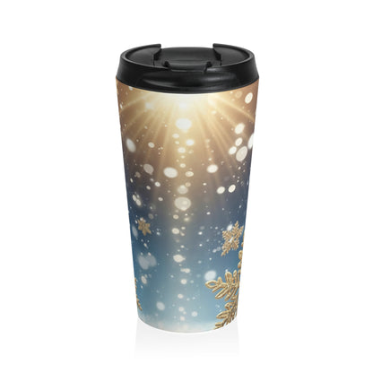 Golden Glow Snowfall Travel Mug – 15oz Stainless Steel
