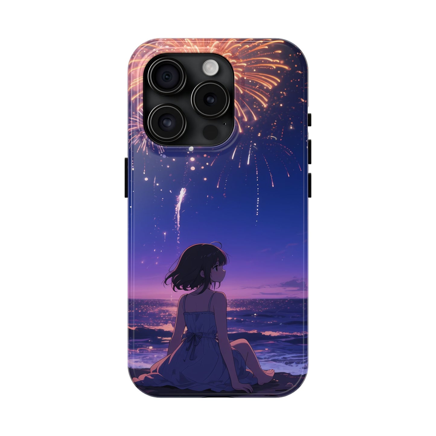 Fireworks Night Phone Case — Anime Girl Beach Sunset Tough Case