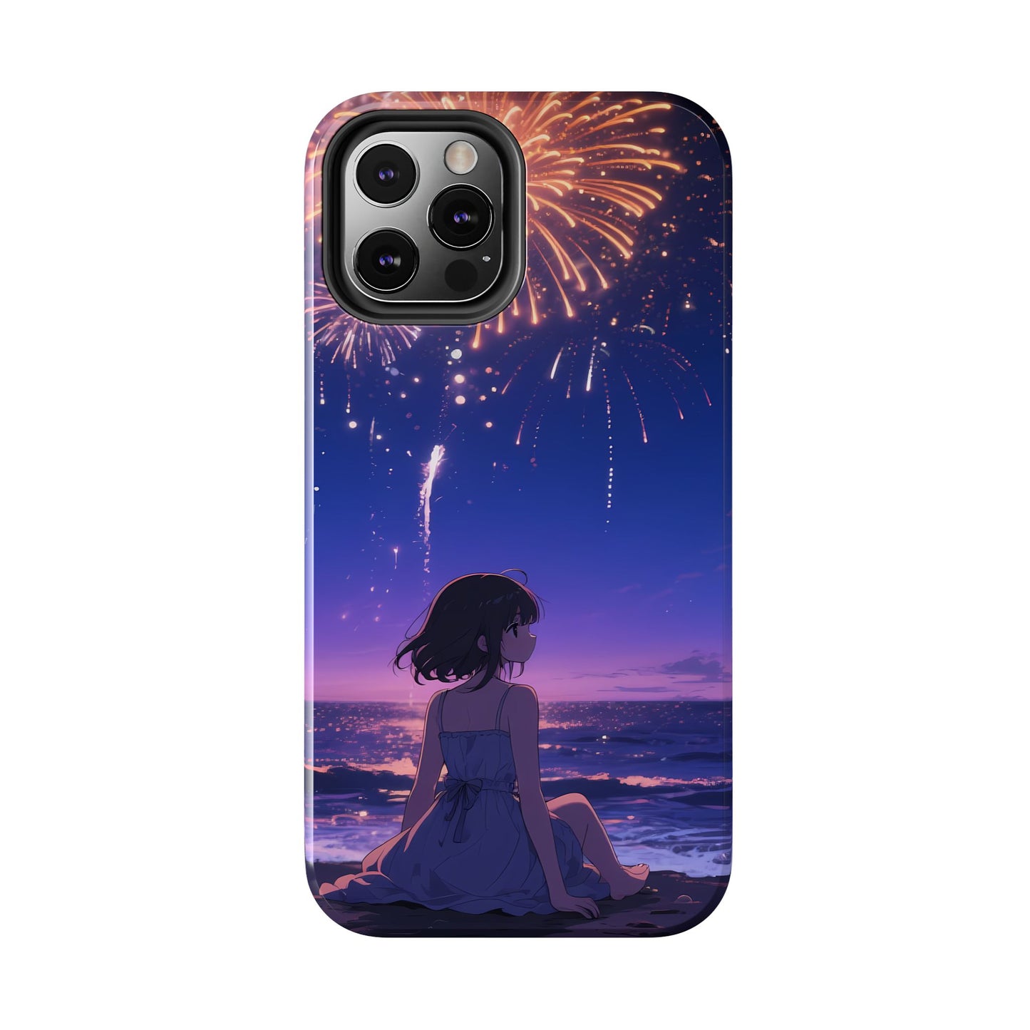 Fireworks Night Phone Case — Anime Girl Beach Sunset Tough Case