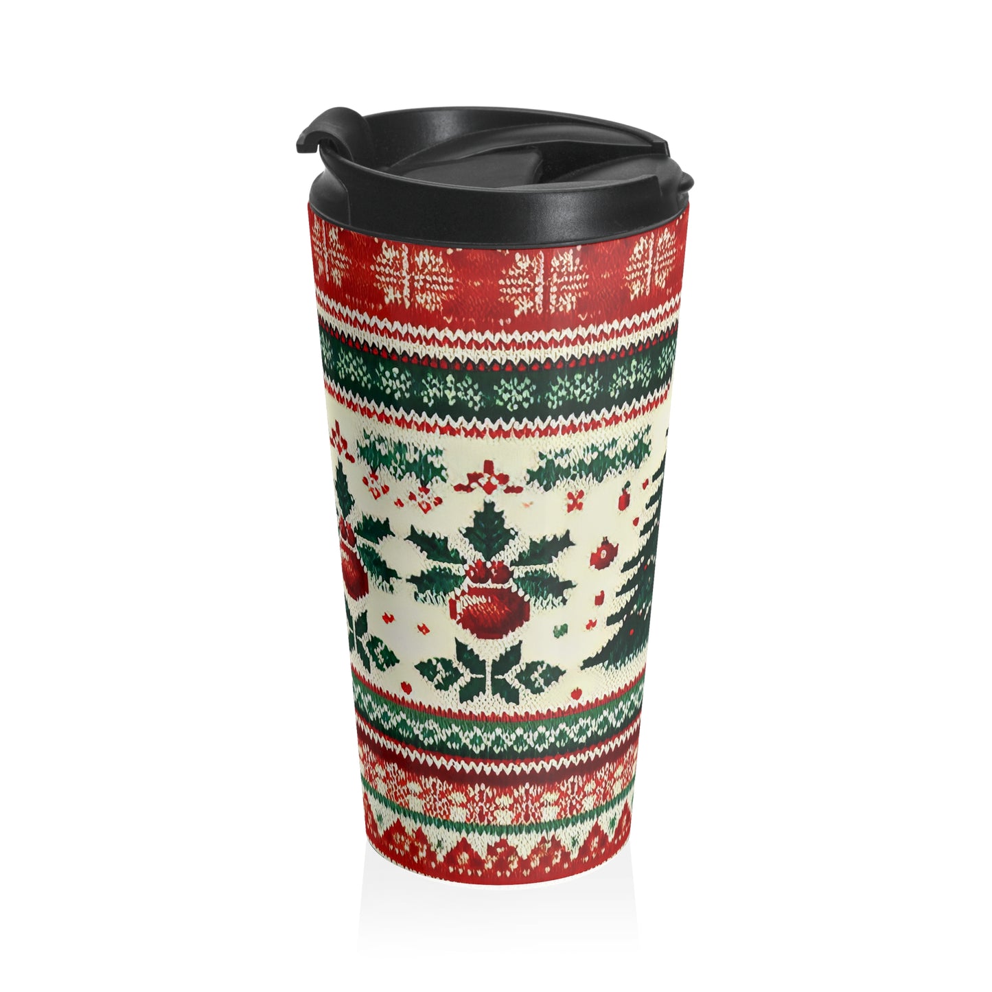 Cozy Knit Christmas Tree Travel Mug – 15oz Stainless Steel