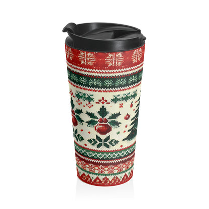 Cozy Knit Christmas Tree Travel Mug – 15oz Stainless Steel
