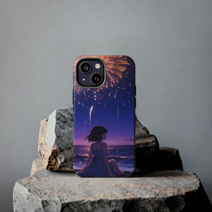 Fireworks Night Phone Case — Anime Girl Beach Sunset Tough Case