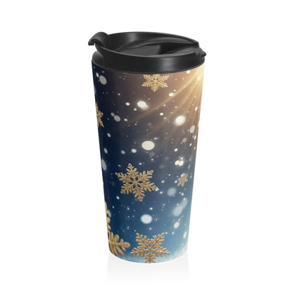 Golden Glow Snowfall Travel Mug – 15oz Stainless Steel