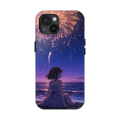 Fireworks Night Phone Case — Anime Girl Beach Sunset Tough Case
