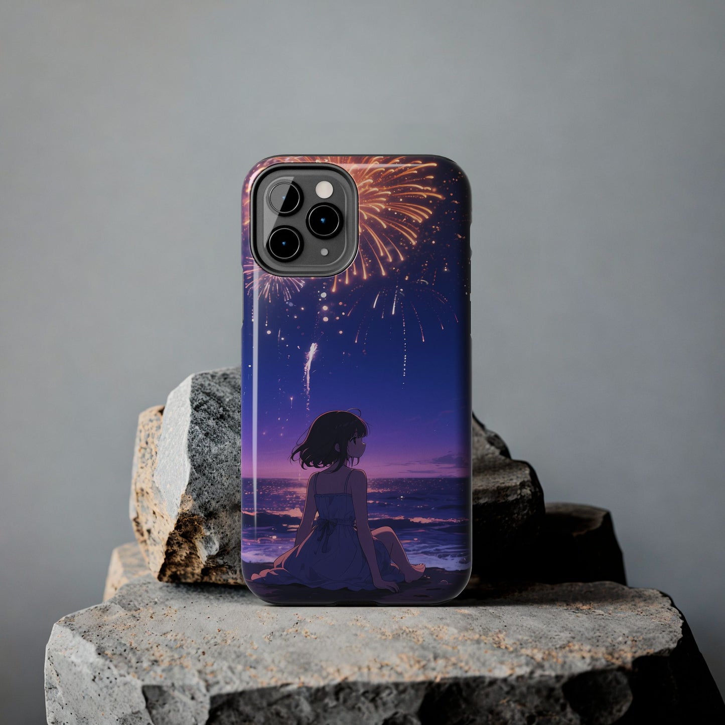 Fireworks Night Phone Case — Anime Girl Beach Sunset Tough Case