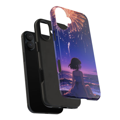 Fireworks Night Phone Case — Anime Girl Beach Sunset Tough Case