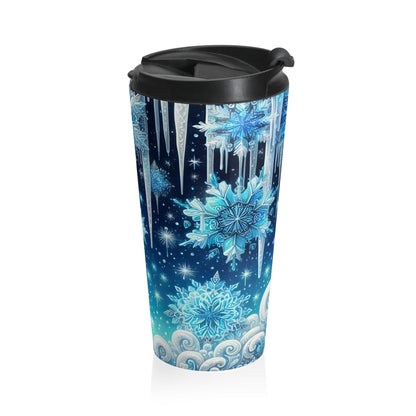 Frosted Midnight Snowflake Stainless Steel Travel Mug – 15oz