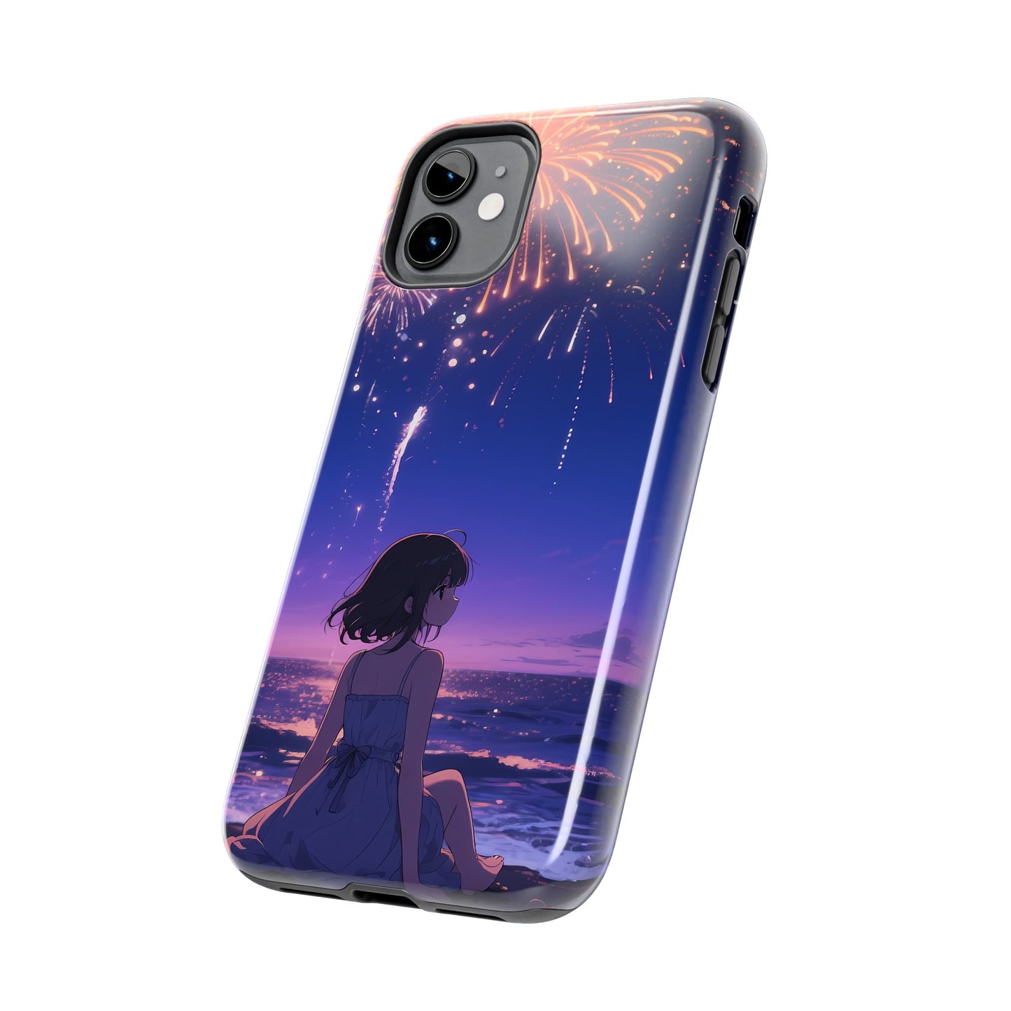 Fireworks Night Phone Case — Anime Girl Beach Sunset Tough Case
