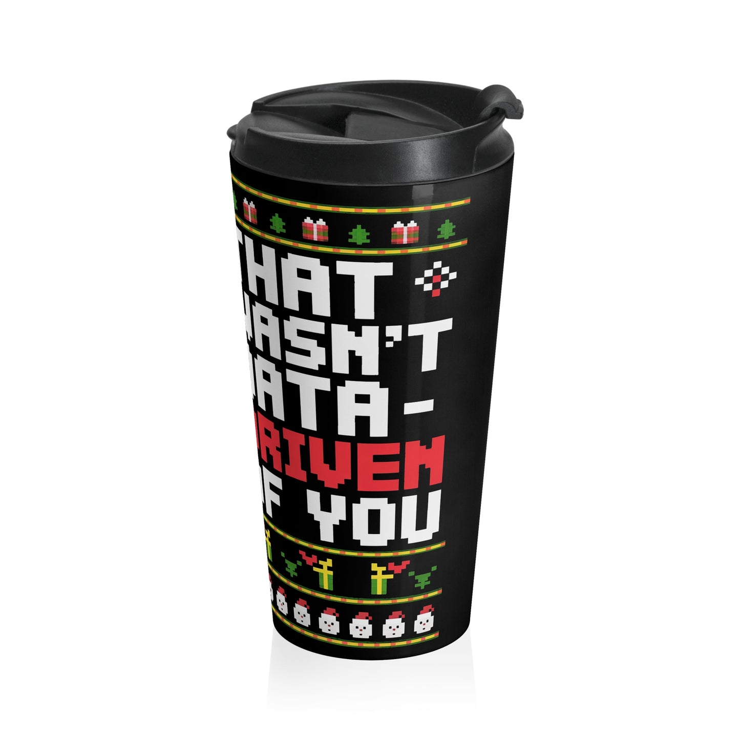 Pixel Santa Retro Christmas Stainless Steel Travel Mug – 15oz