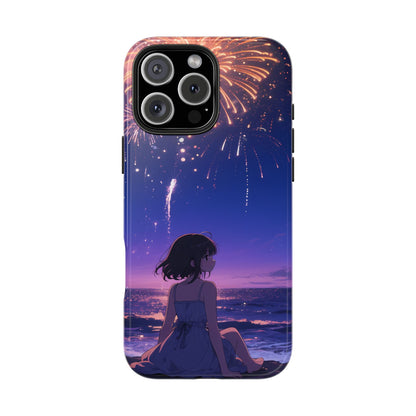 Fireworks Night Phone Case — Anime Girl Beach Sunset Tough Case