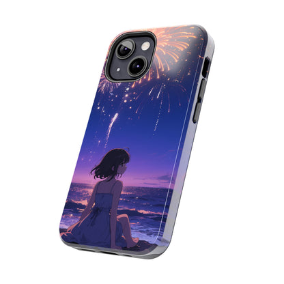 Fireworks Night Phone Case — Anime Girl Beach Sunset Tough Case
