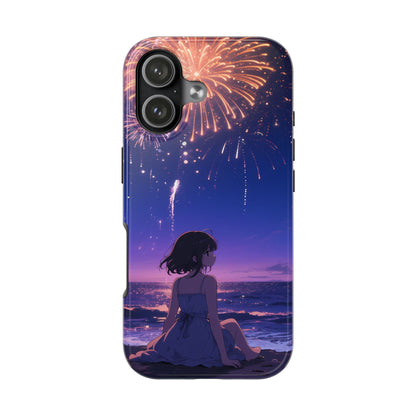 Fireworks Night Phone Case — Anime Girl Beach Sunset Tough Case