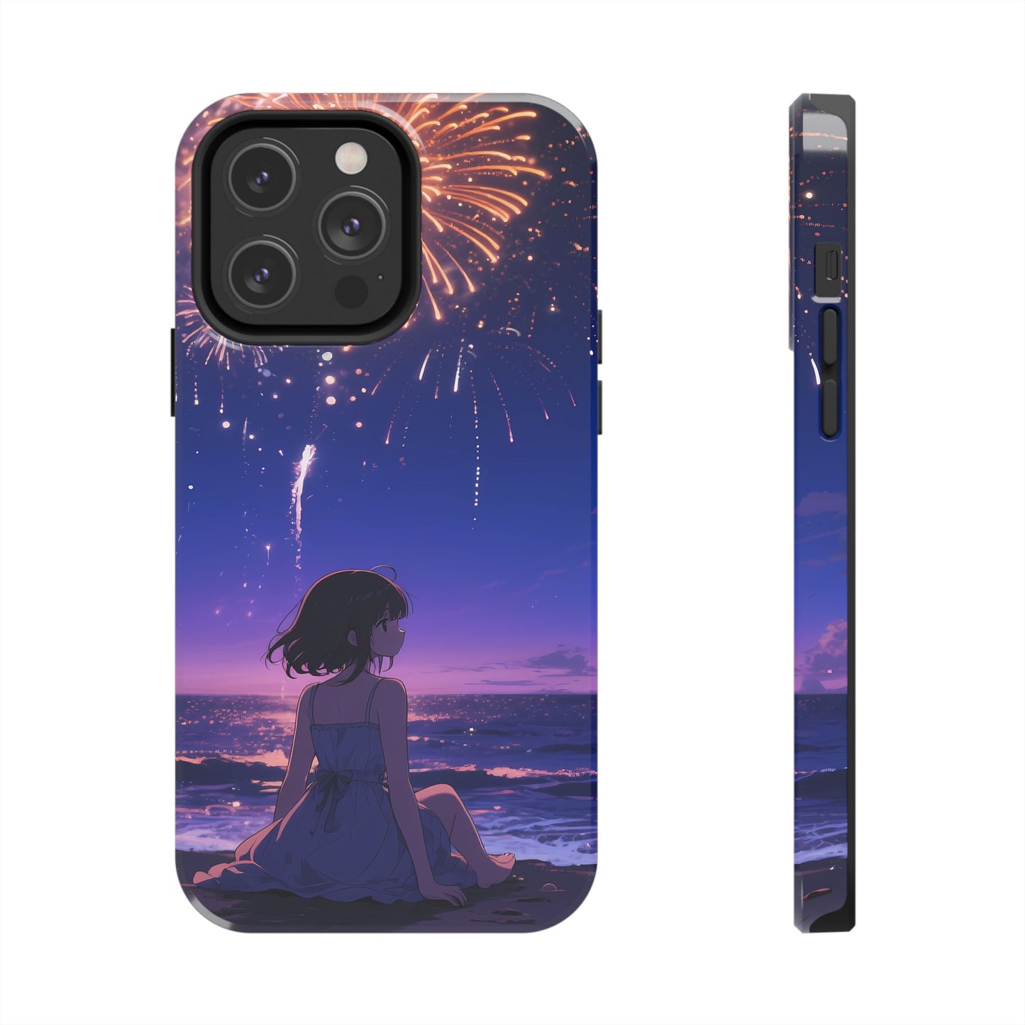 Fireworks Night Phone Case — Anime Girl Beach Sunset Tough Case