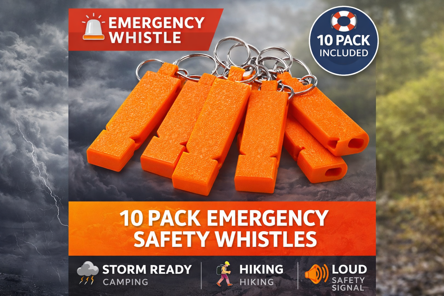 Emergency Safety Whistle 10 Pack