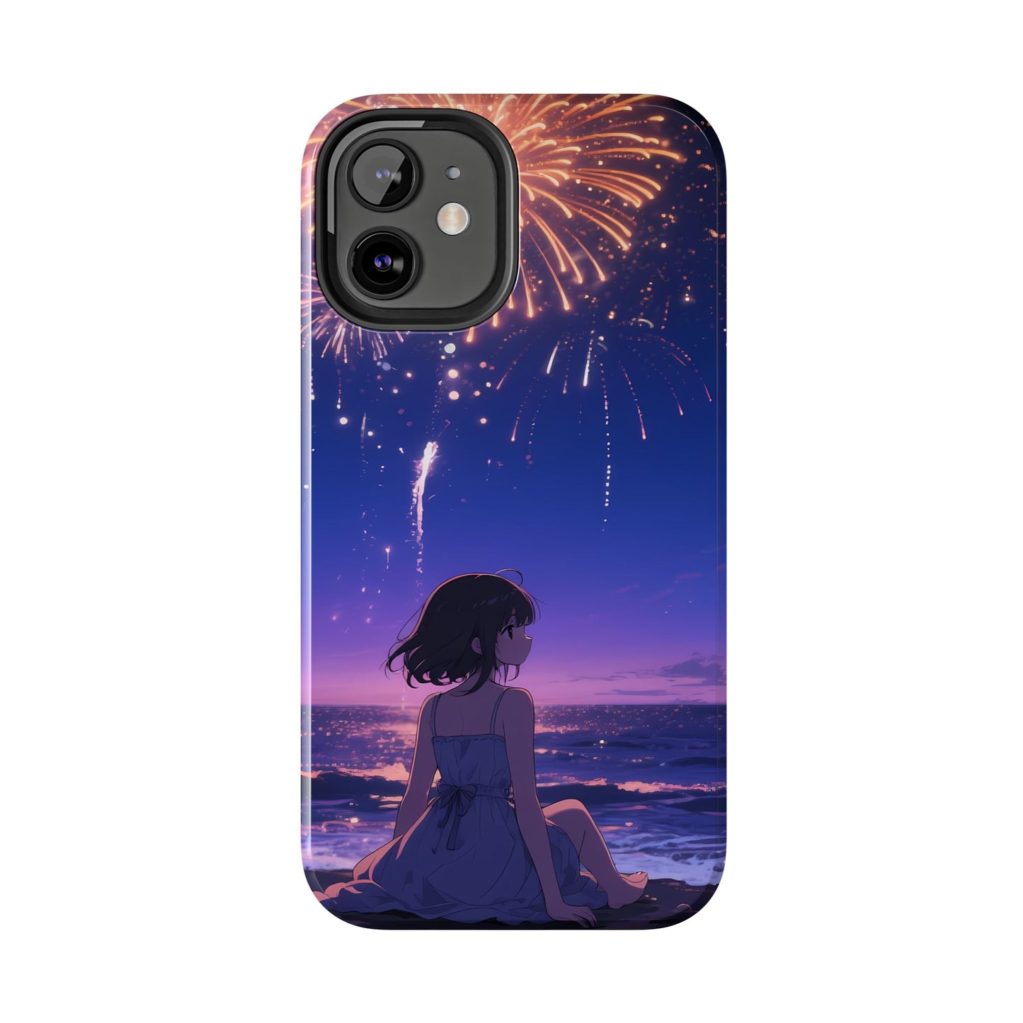 Fireworks Night Phone Case — Anime Girl Beach Sunset Tough Case