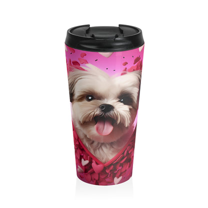Fluffy Puppy Valentine Love Stainless Steel Travel Mug – 15oz