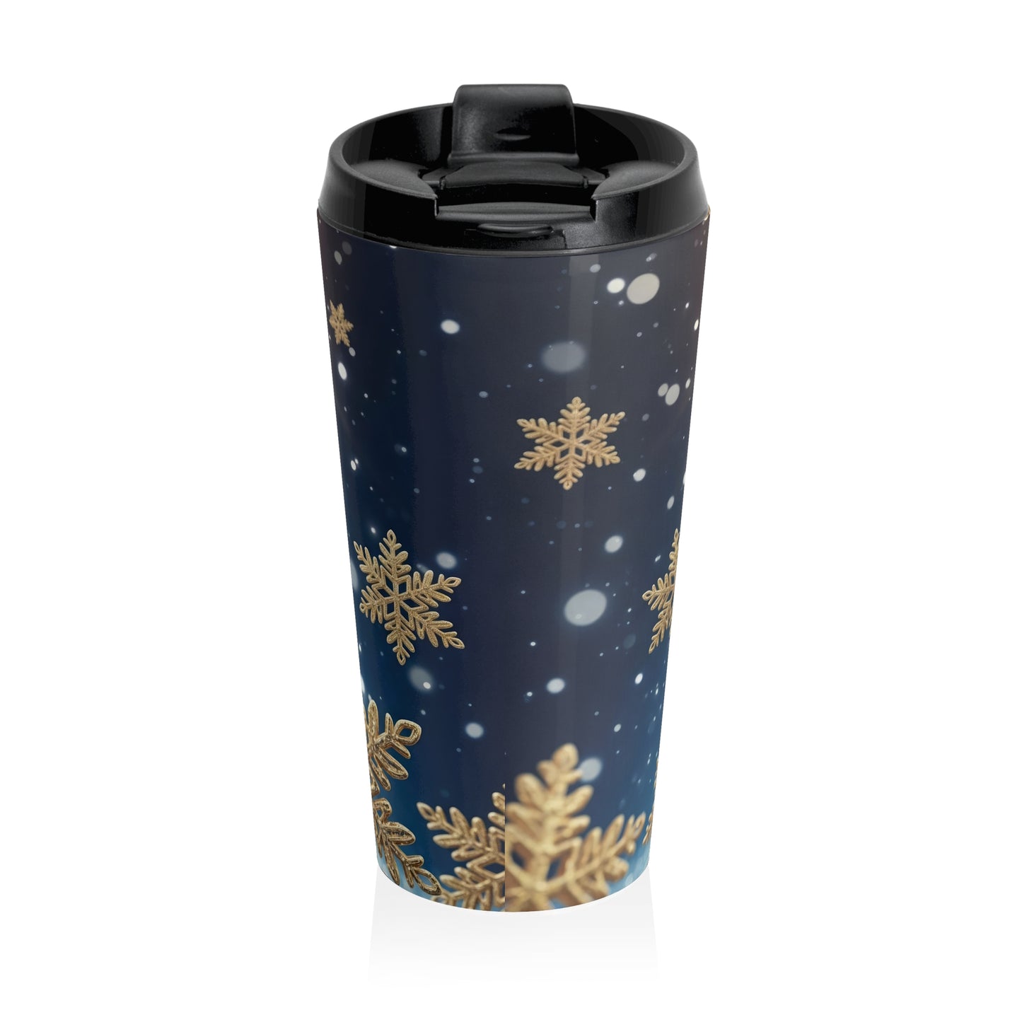 Golden Glow Snowfall Travel Mug – 15oz Stainless Steel