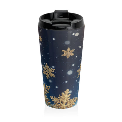 Golden Glow Snowfall Travel Mug – 15oz Stainless Steel