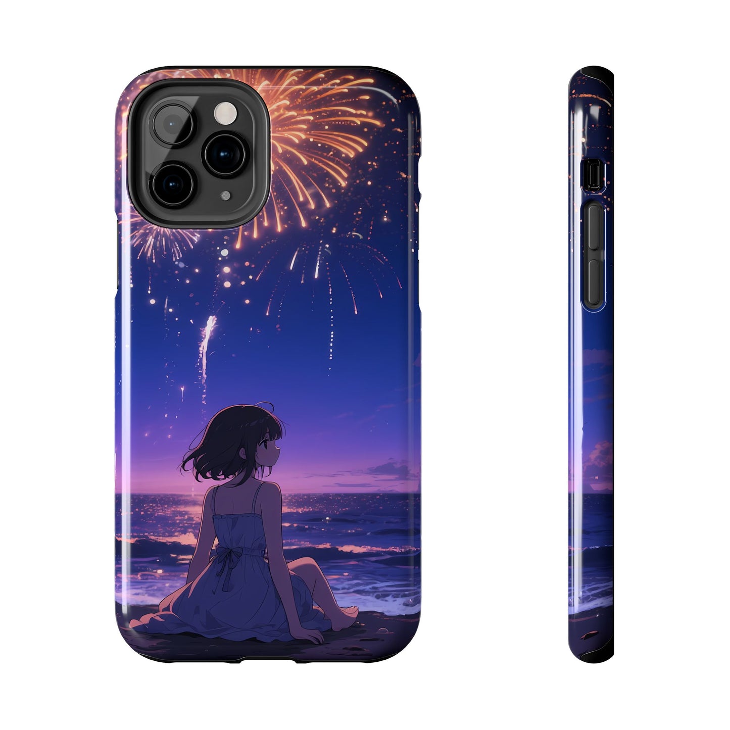 Fireworks Night Phone Case — Anime Girl Beach Sunset Tough Case