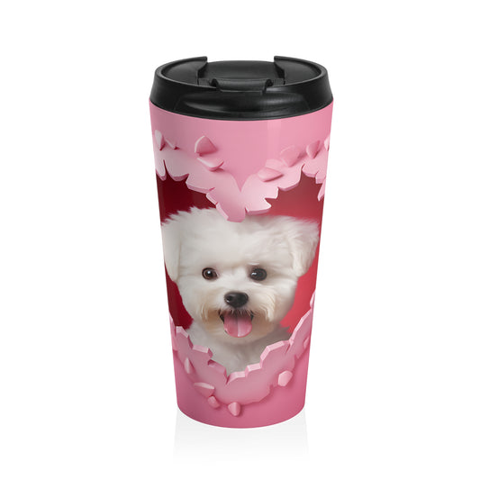 Fluffy Puppy Heartburst Stainless Steel Travel Mug – 15oz