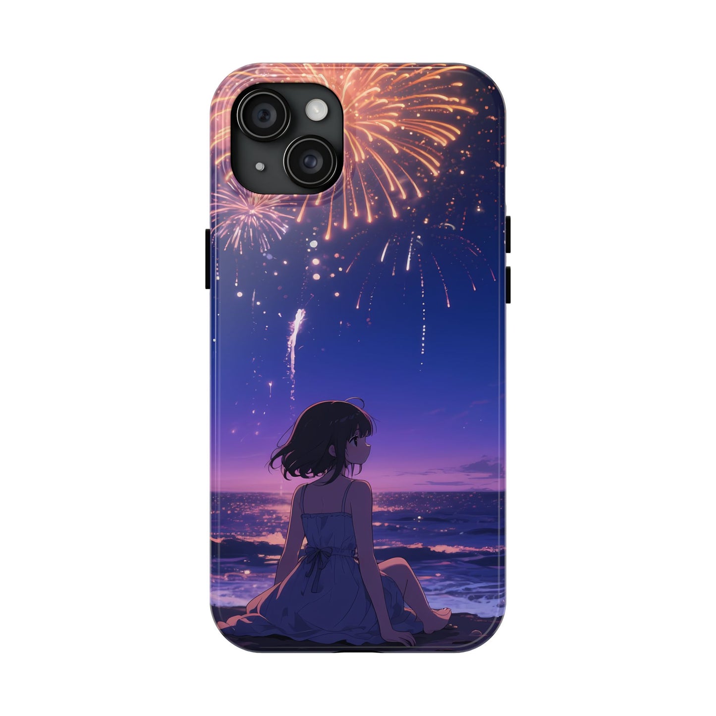 Fireworks Night Phone Case — Anime Girl Beach Sunset Tough Case