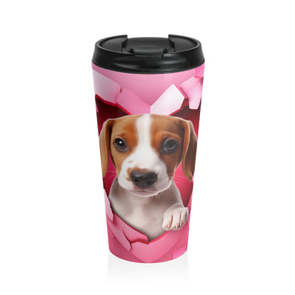 Puppy Heart Peek Stainless Steel Travel Mug – 15oz