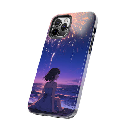 Fireworks Night Phone Case — Anime Girl Beach Sunset Tough Case