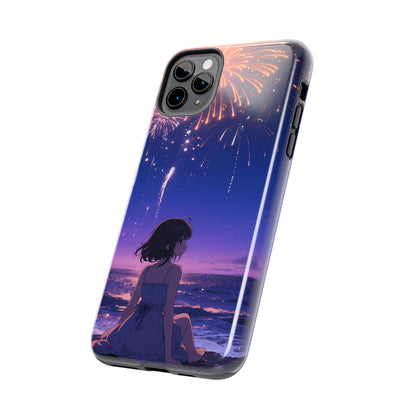 Fireworks Night Phone Case — Anime Girl Beach Sunset Tough Case