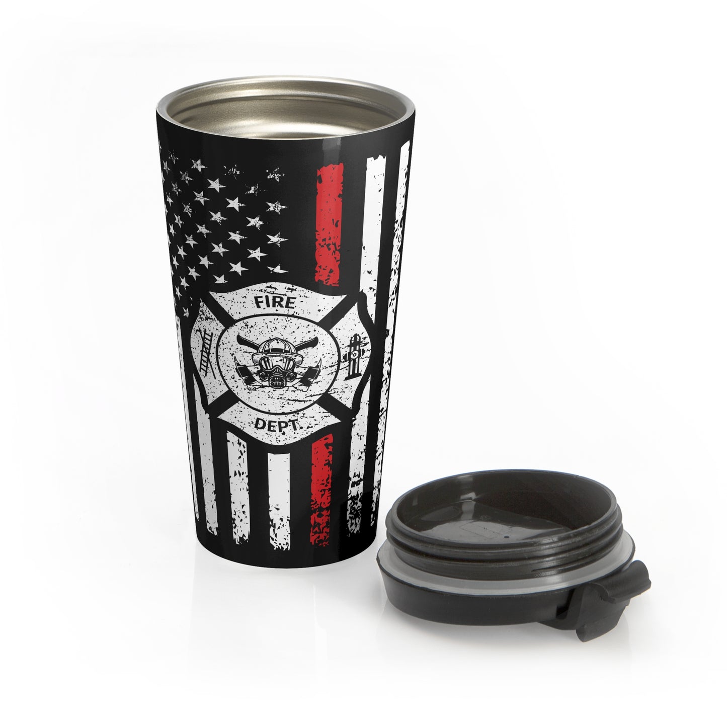Firefighter American Flag Stainless Steel Travel Mug – 15oz