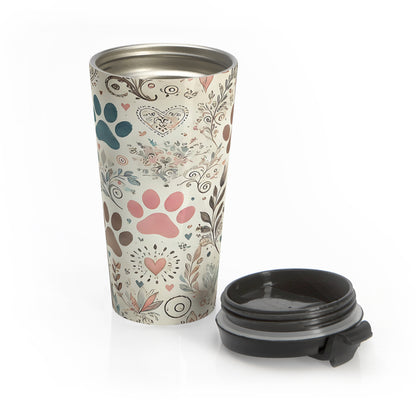 Whimsical Paw Love Travel Mug – 15oz Stainless Steel