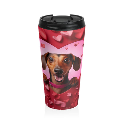 Dachshund Valentine Love Stainless Steel Travel Mug – 15oz