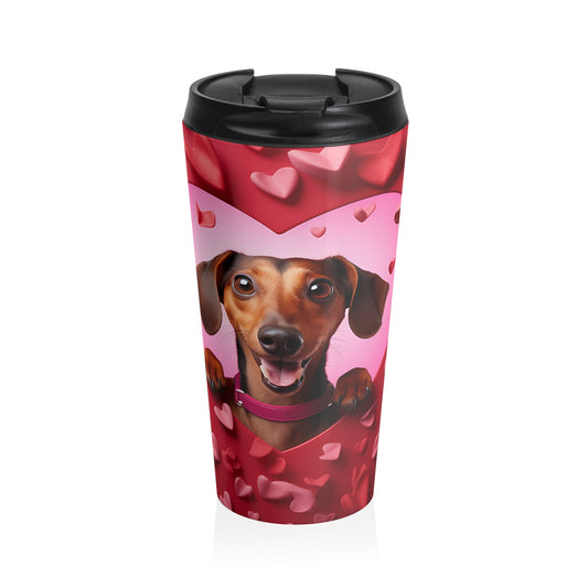 Dachshund Valentine Love Stainless Steel Travel Mug – 15oz