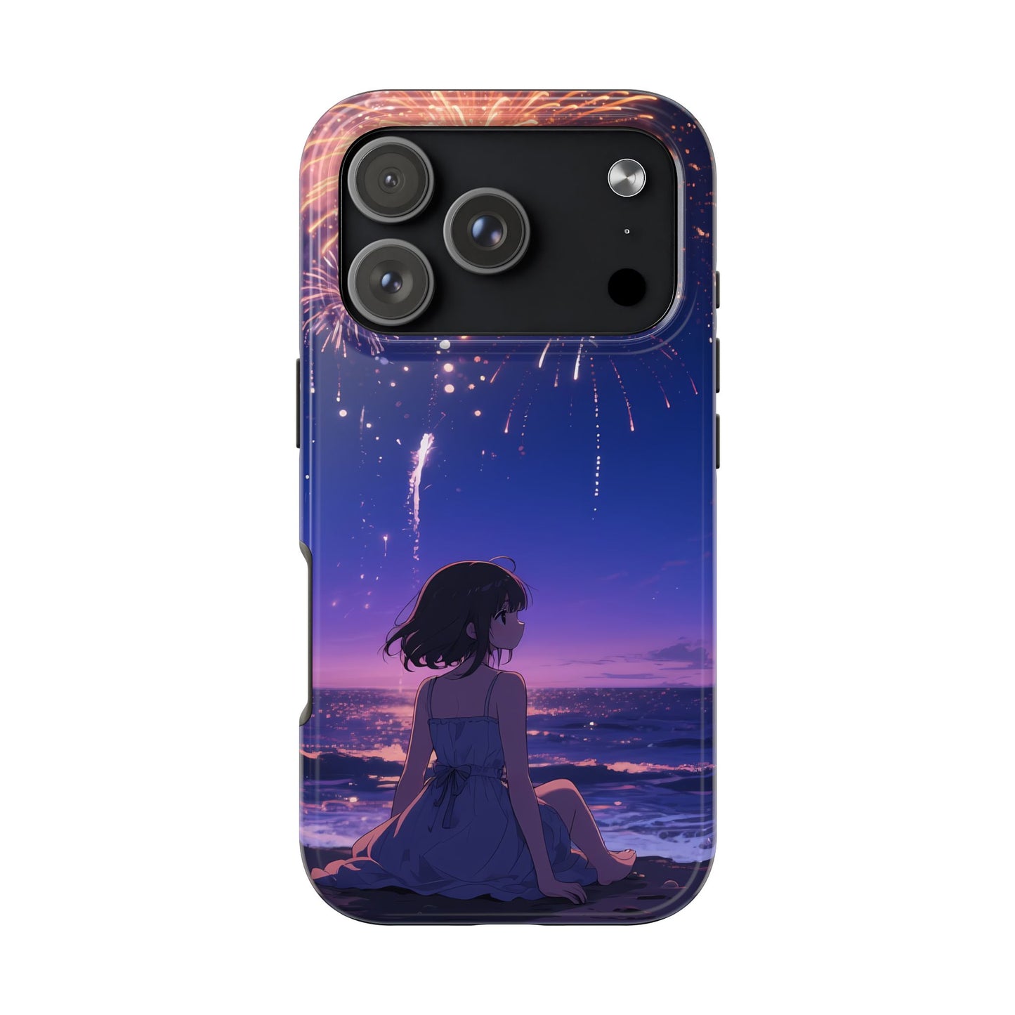 Fireworks Night Phone Case — Anime Girl Beach Sunset Tough Case