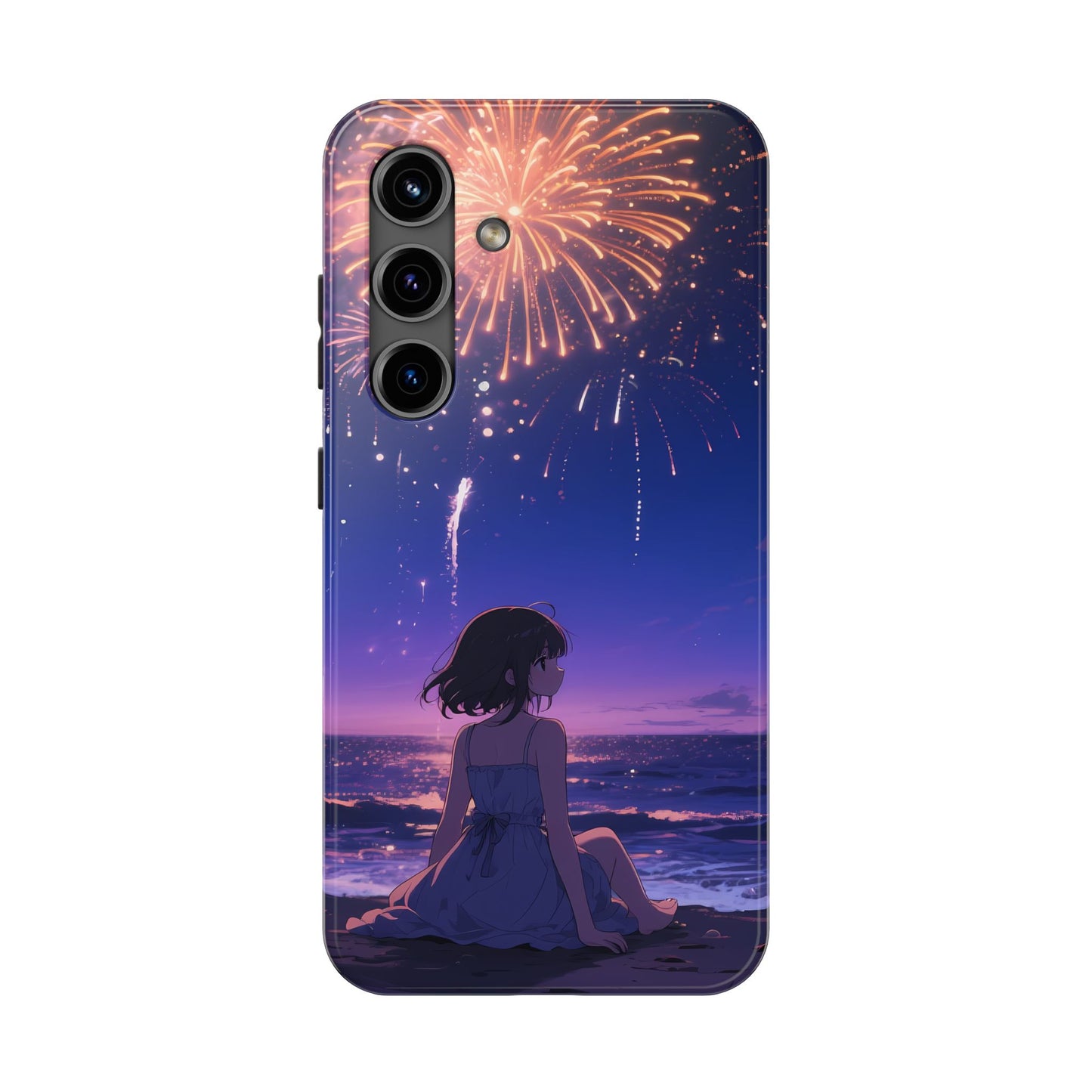 Fireworks Night Phone Case — Anime Girl Beach Sunset Tough Case