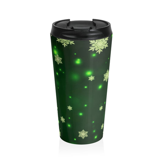 Emerald Glow Snowflake Travel Mug – 15oz Stainless Steel