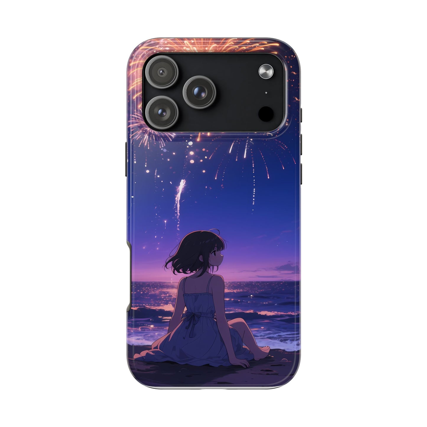 Fireworks Night Phone Case — Anime Girl Beach Sunset Tough Case
