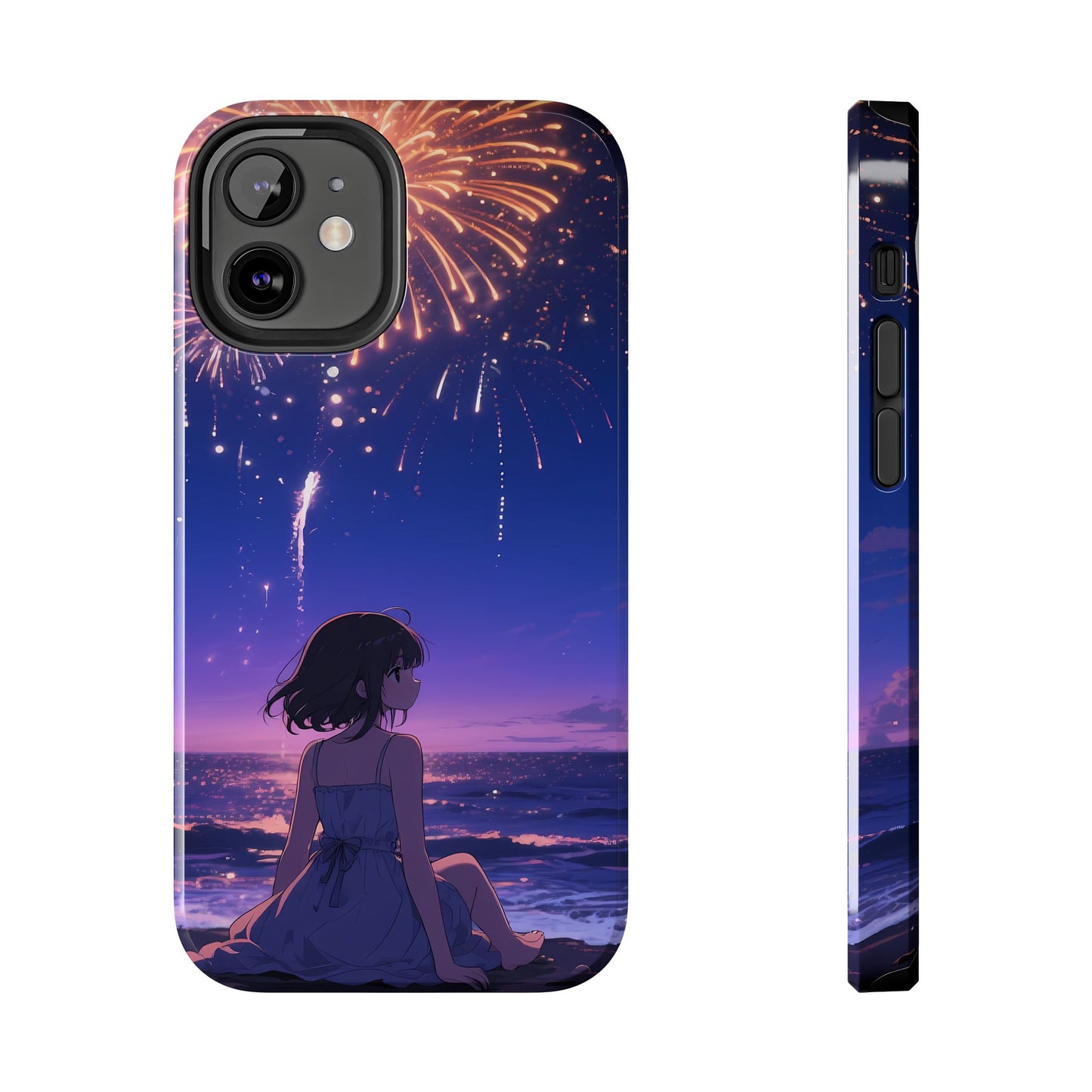 Fireworks Night Phone Case — Anime Girl Beach Sunset Tough Case