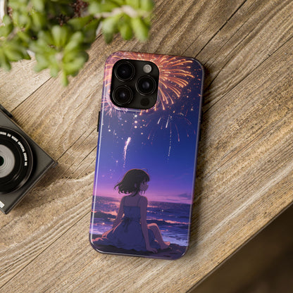Fireworks Night Phone Case — Anime Girl Beach Sunset Tough Case