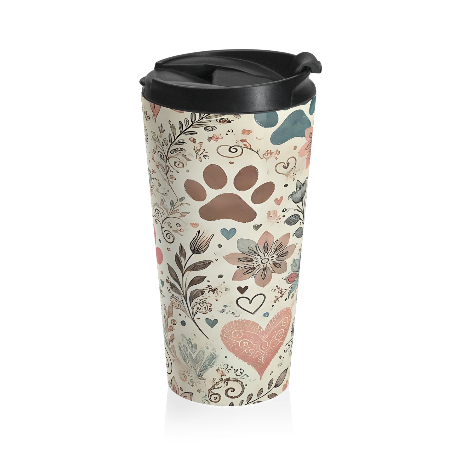 Whimsical Paw Love Travel Mug – 15oz Stainless Steel