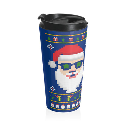 Pixel Santa Retro Christmas Stainless Steel Travel Mug – 15oz