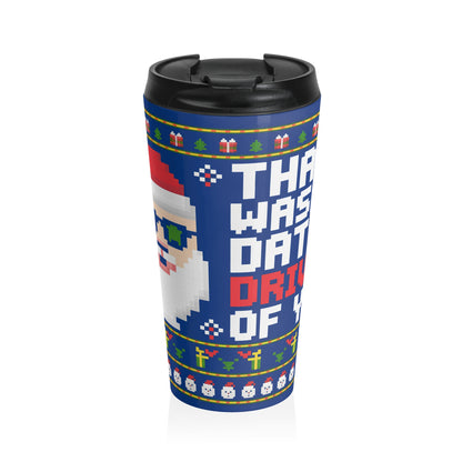 Pixel Santa Retro Christmas Stainless Steel Travel Mug – 15oz