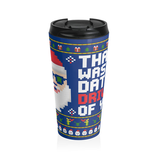 Pixel Santa Retro Christmas Stainless Steel Travel Mug – 15oz