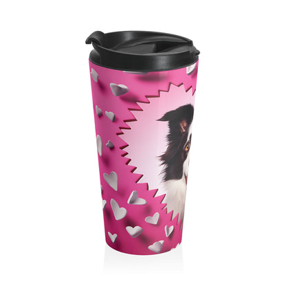 Border Collie Valentine Heart Stainless Steel Travel Mug – 15oz