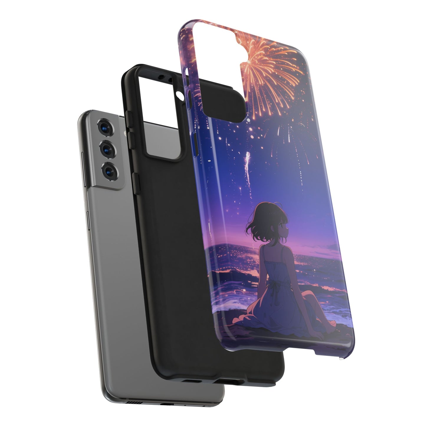 Fireworks Night Phone Case — Anime Girl Beach Sunset Tough Case