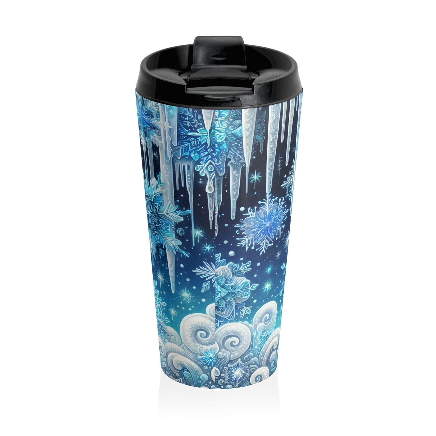 Frosted Midnight Snowflake Stainless Steel Travel Mug – 15oz