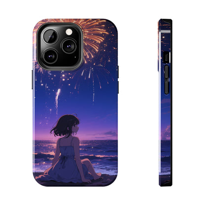 Fireworks Night Phone Case — Anime Girl Beach Sunset Tough Case