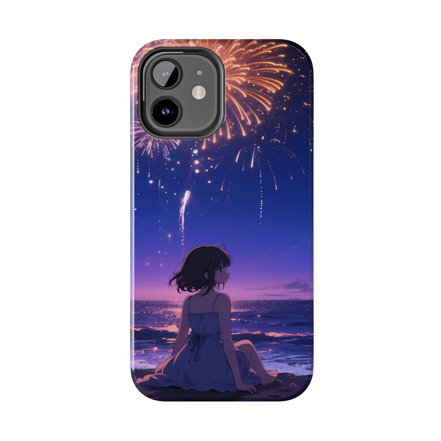 Fireworks Night Phone Case — Anime Girl Beach Sunset Tough Case