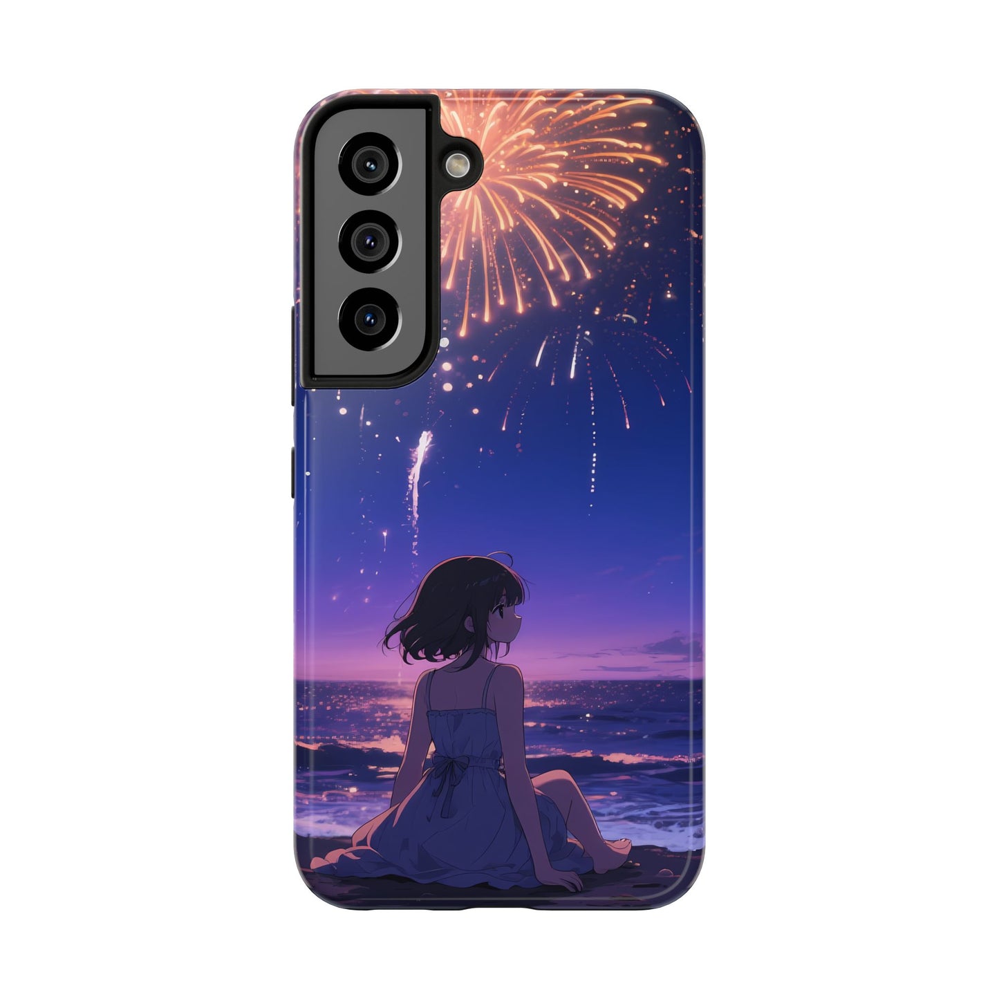 Fireworks Night Phone Case — Anime Girl Beach Sunset Tough Case