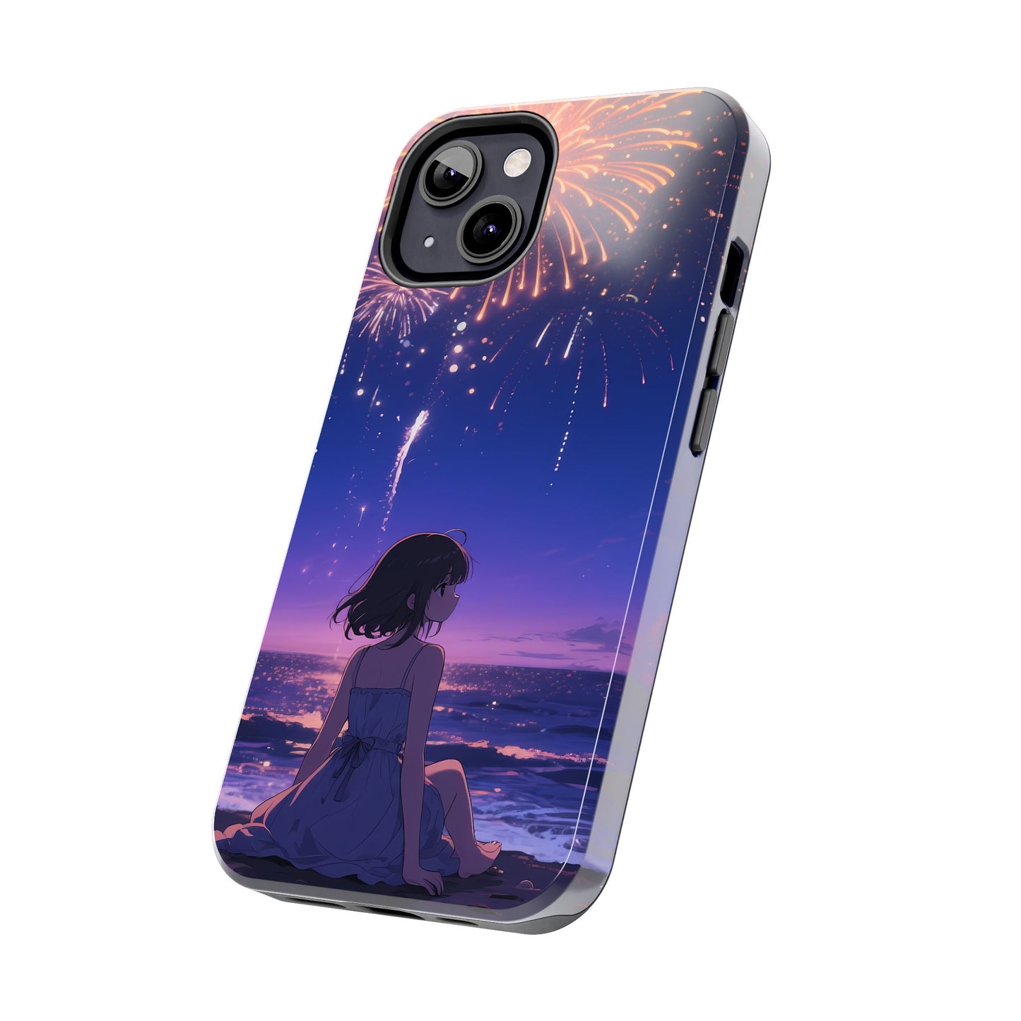 Fireworks Night Phone Case — Anime Girl Beach Sunset Tough Case